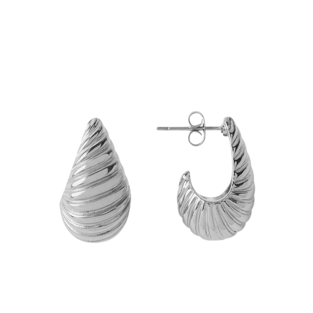 Mint Velvet Silver Stainless Steel Ribbed Curve Earrings